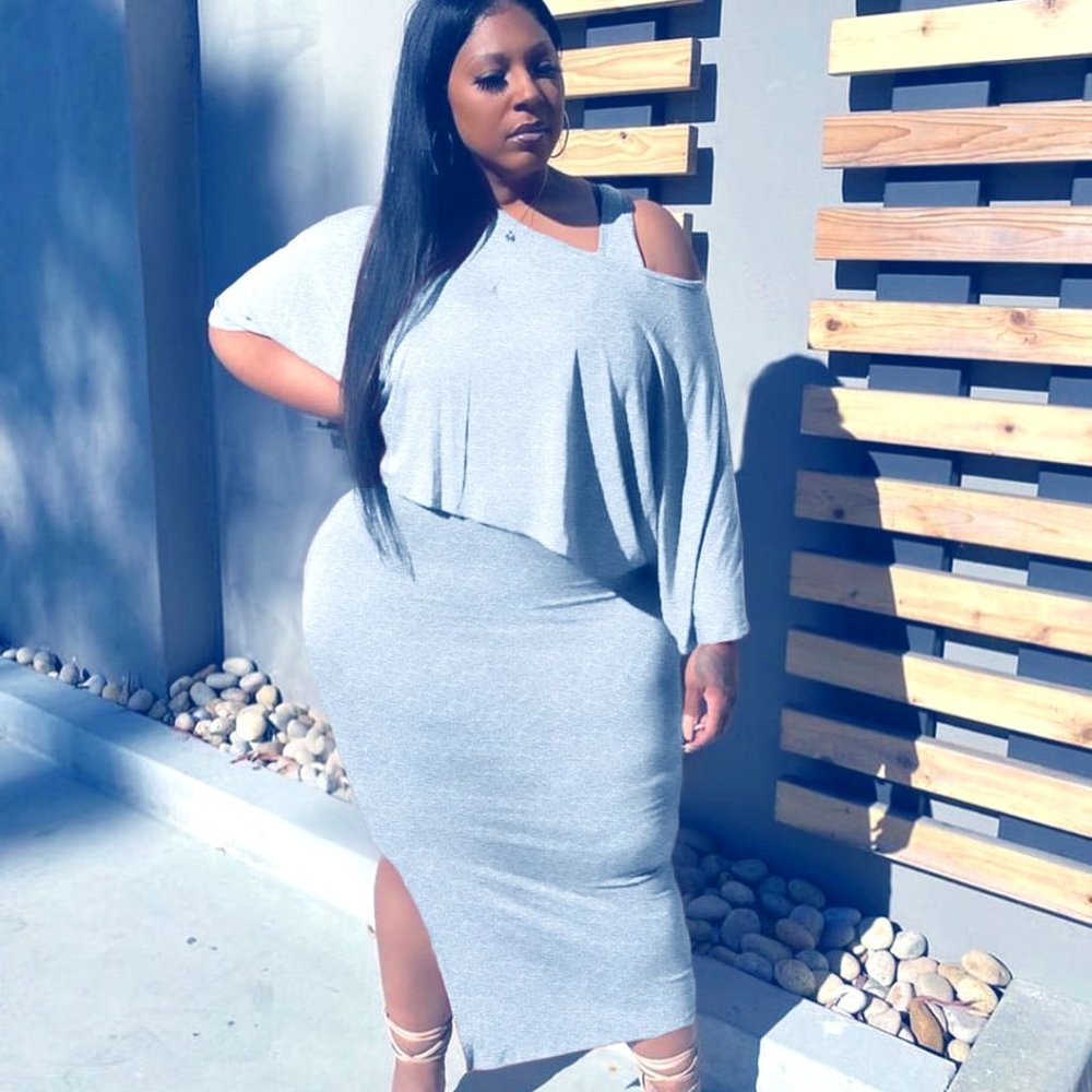 Solid Tops+Split Tank Dress Two Piece Sets